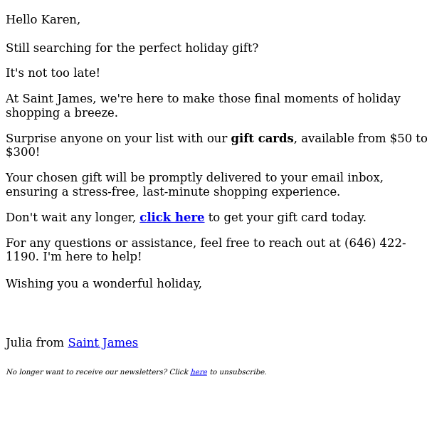 Re: Everyone will love a Saint James gift card! 🎁