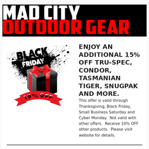 Mad City Outdoor Gear, 15% OFF Starts TODAY.