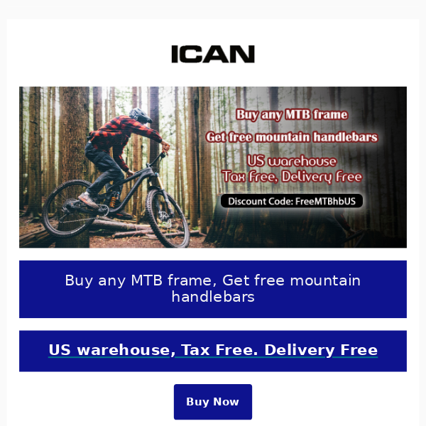 Buy any ICAN MTB frame, Get free mountain handlebars-US warehouse