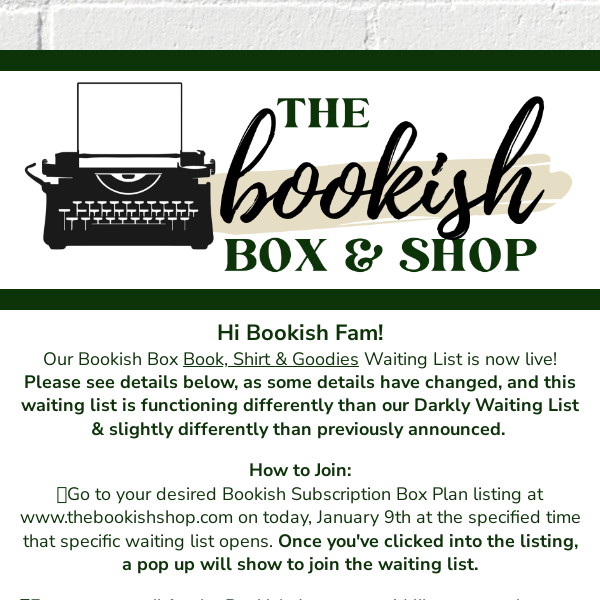 The Bookish Box: Book, Shirt & Goodies Waiting List is Live