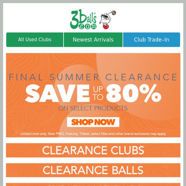 Save up to 80% on Final Summer Clearance