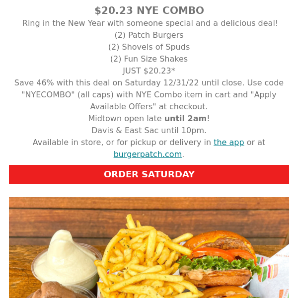 NYE BURGER COMBO - SAVE 46%