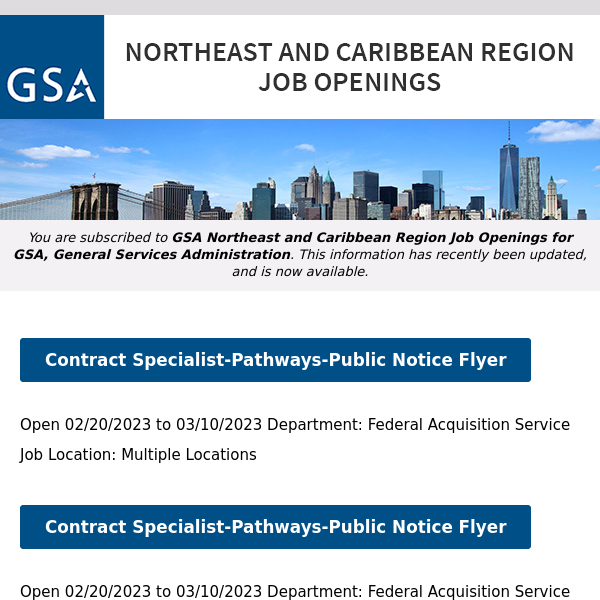 New/Current Job Opportunities in the GSA Northeast & Caribbean Region