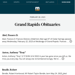 Today's Grand Rapids obituaries for February 28, 2023