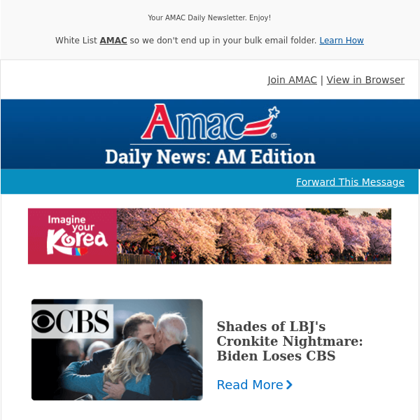 Shades of LBJ's Cronkite Nightmare: Biden Loses CBS - Your AMAC Daily Newsletter: AM Edition