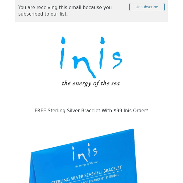 Free Sterling Silver Inis Bracelet With $99 Inis Order