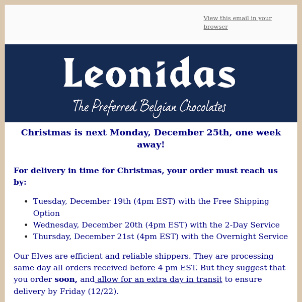 We are getting closer to the LAST CALL for Christmas delivery