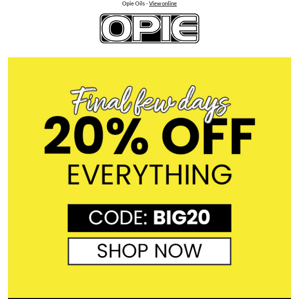 20% Off Everything - Less Than 48 Hours Remaining!