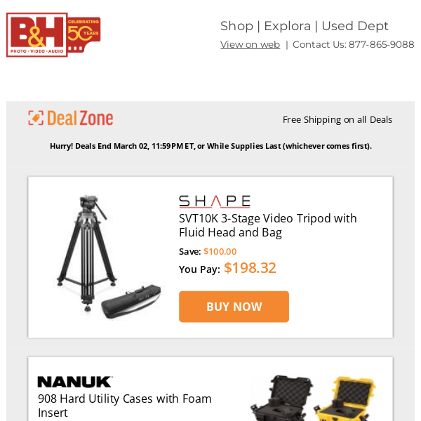 Today's Deals: Shape 3-Stage Video Tripod w/ Fluid Head & Bag, Nanuk 908 Hard Utility Cases w/ Foam Insert, Tenba Tools Packlite Travel Bag, Mount-It! Heavy-Duty Single Monitor Arm for Ultrawide Screens & More