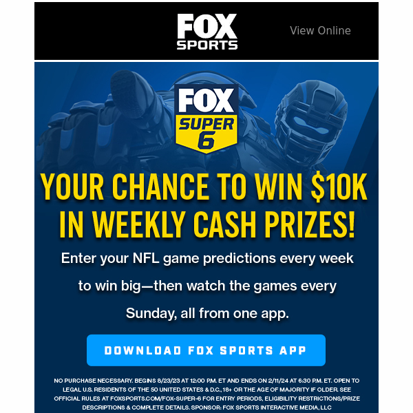 Play Super 6, catch NFL Week 2 action live, all in FOX Sports App
