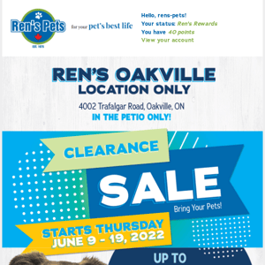 Clearance Starts Thursday, Oakville Location Only!