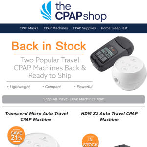 Back in Stock! HDM Z2 or Transcend Micro Travel CPAP Machine—Starting at $799