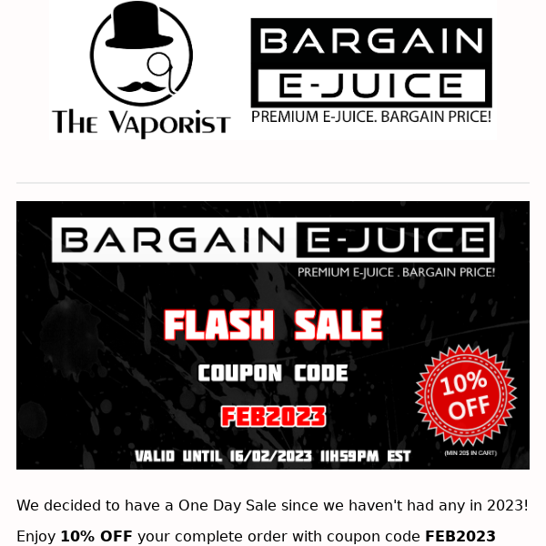 Flash Sale @ Bargain E-Juice