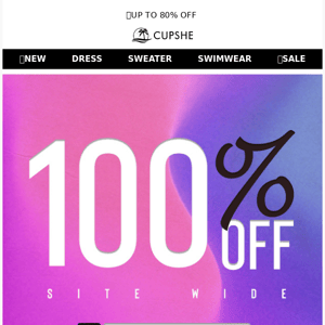 Hurry! 100% OFF Won't Last