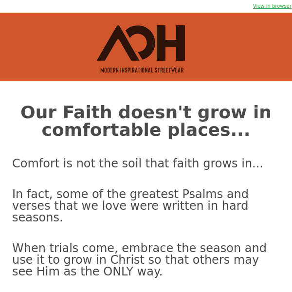 Faith does NOT grow in Comfort Zones...