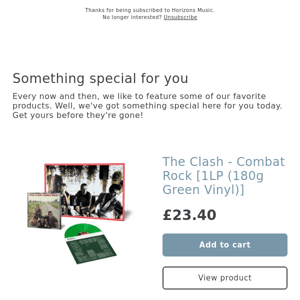 BACK IN! The Clash - Combat Rock [1LP (180g Green Vinyl)]