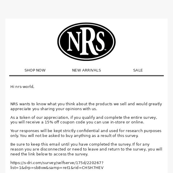 Earn 15% off from NRS by Sharing Your Thoughts!