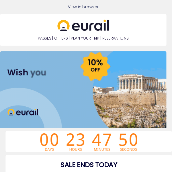 Final call! 10% off Eurail Passes 🚂