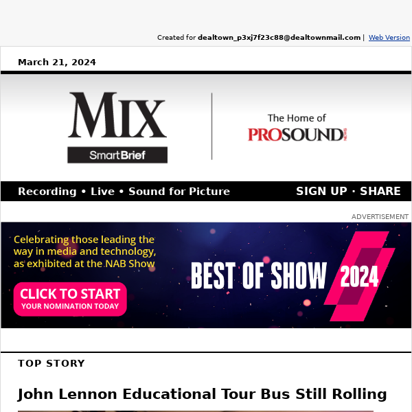 John Lennon Educational Tour Bus Still Rolling / Riechers Named New Neumann CEO / Mix Best of Show Awards Deadline Approaches / 9 Black Women Producers / Inside Def Leppard's Home Studio / More!
