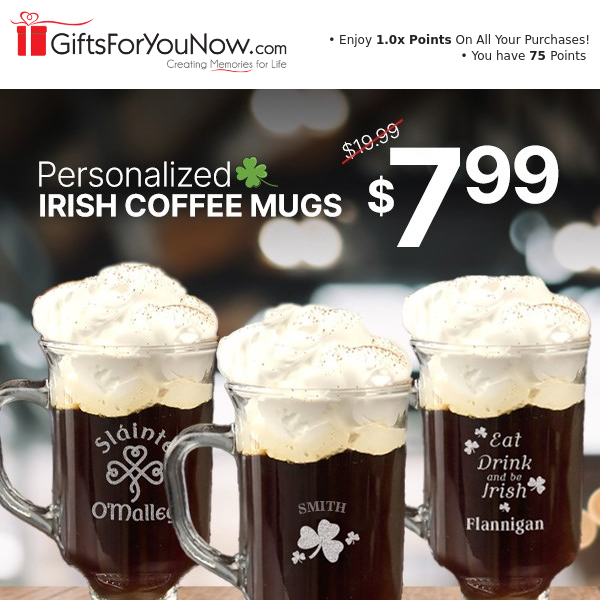 🍀$7.99 Personalized Irish Coffee Mugs