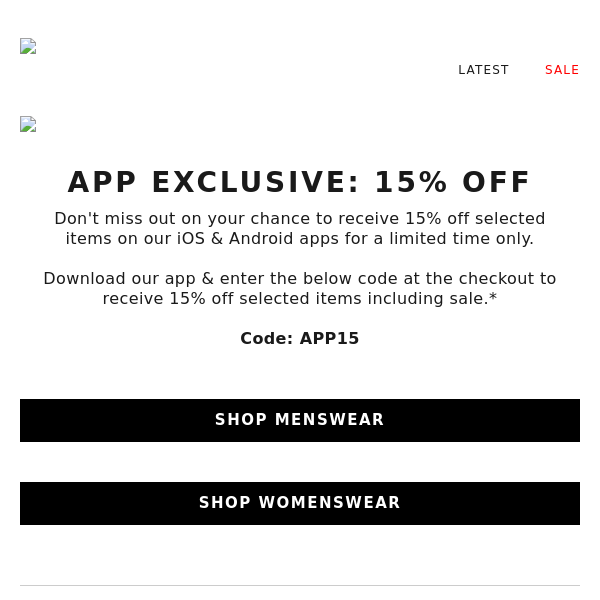 Don't miss out - 15% off your next app order