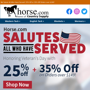 Honoring Those Who've Served with Sales! 35% Off