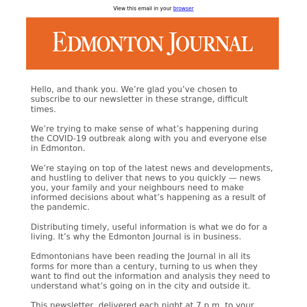 Thanks for signing up for the Edmonton Journal coronavirus update