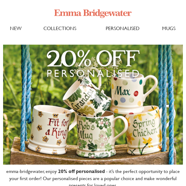 🖌️ Emma Bridgewater, enjoy 20% off Personalised! 🖌️