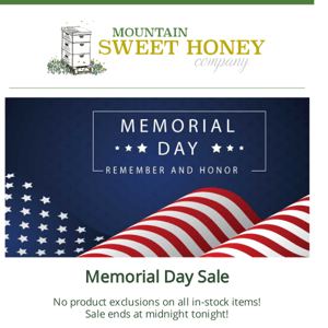 Memorial Day Sale - 15% off everything!