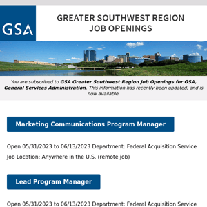 New/Current Job Opportunities in the GSA Greater Southwest Region