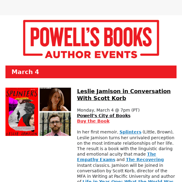 Powell’s Author Events: Leslie Jamison, Kim Harrison, Sasha taqʷšəblu LaPointe, and more