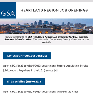 New/Current Job Opportunities in the GSA Heartland Region