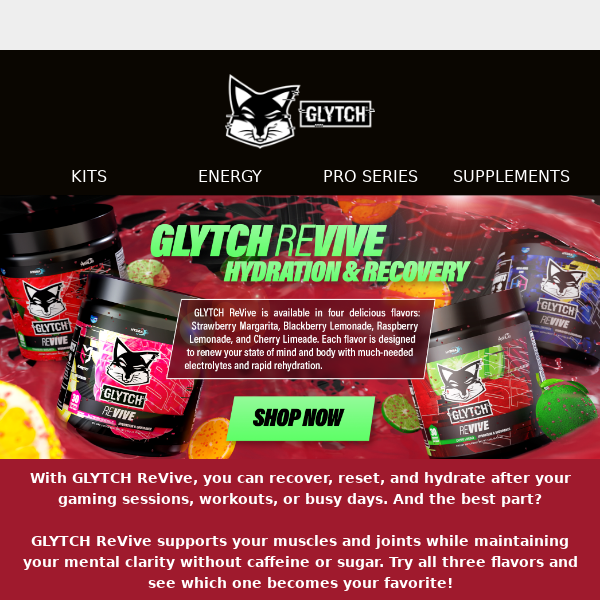 ⚡ Rehydrate and recover with Glytch ReVive  💦