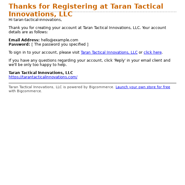 Thanks for Registering at Taran Tactical Innovations, LLC