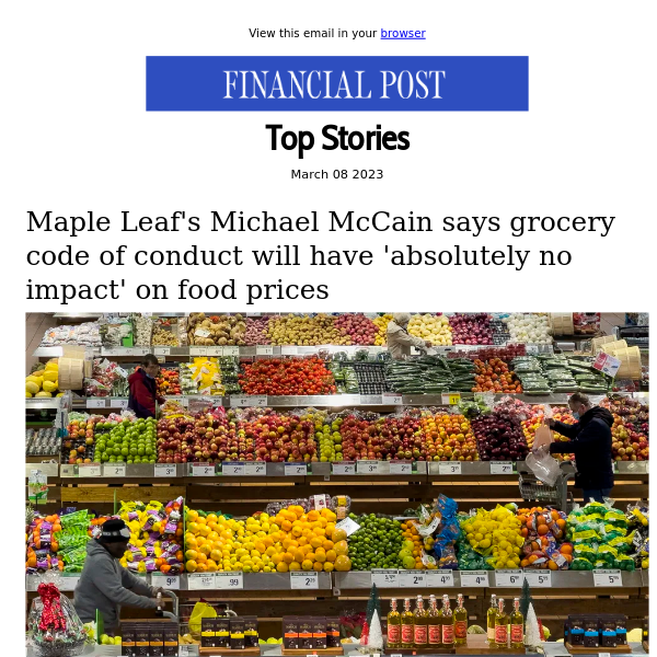 Maple Leaf's Michael McCain says grocery code of conduct will have 'absolutely no impact' on food prices