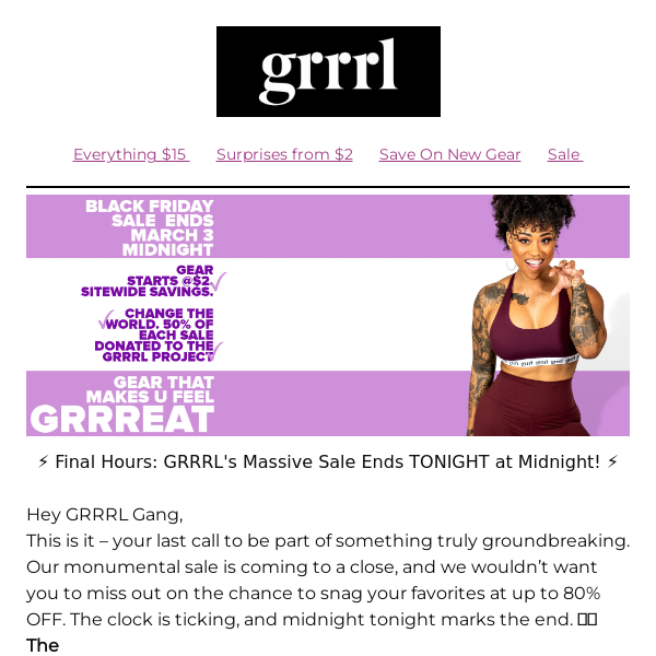 ⚡ Final Hours: GRRRL's Massive Sale Ends TONIGHT at Midnight! ⚡