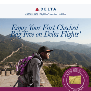 For You: Check Your First Bag Free on Delta Flights