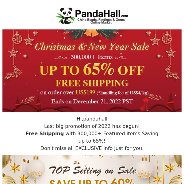 Stock Up! Christmas & New Big Promotion Up to 65% Off with Free Shipping