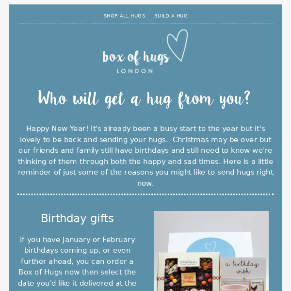 Birthday, Bereavement, Thank You Hugs and more