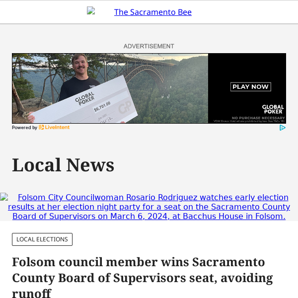 Folsom council member wins Sacramento County Board of Supervisors seat, avoiding runoff