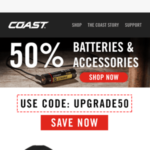 50% battery and accessory savings continue