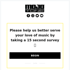 Please help us better serve your love of music by taking a 15 second survey 👇