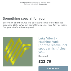 Out now! Luke Vibert - Machine Funk [printed sleeve incl. spot varnish / clear yellow vinyl / 180 grams]