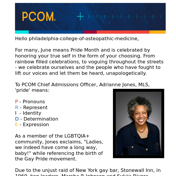 What PRIDE means to PCOM Chief Admissions Officer