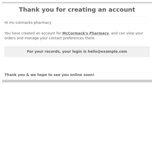 New Account Details - McCormack's Pharmacy