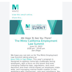 You're Invited to the Mintz California Employment Law Summit – June 15th, 2023