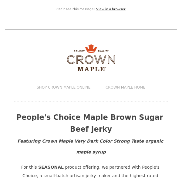 Small-Batch Limited Edition Maple Brown Sugar Jerky; Promo Save 20%