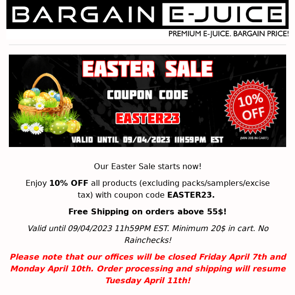 Easter Sale @ Bargain E-Juice