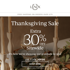 30% Off—Happy Thanksgiving!