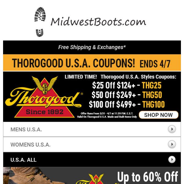 Thorogood USA Sale: Coupons Up To $100 Off!